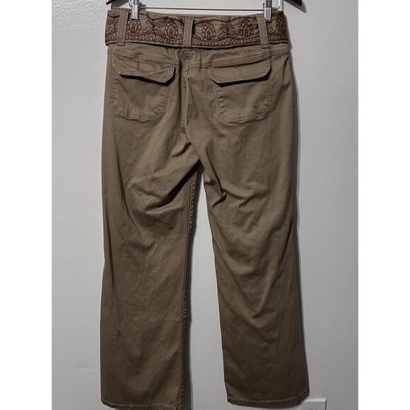 Y2K Ruff Hewn Womens Sz 10 Flare Khaki Pants Tan Embroidered Belt Hippie Boho - Picture 8 of 13